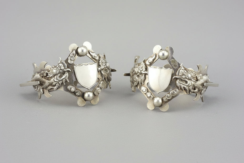 2 Antique Chinese Export Silver Dragon Napkin Rings
