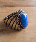 The Indigo Ridge | Heavy-Gauge Lapis & Ribbed Sterling Ring