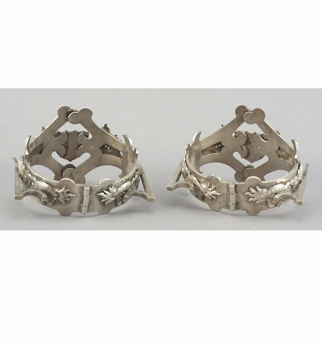 2 Antique Chinese Export Silver Dragon Napkin Rings